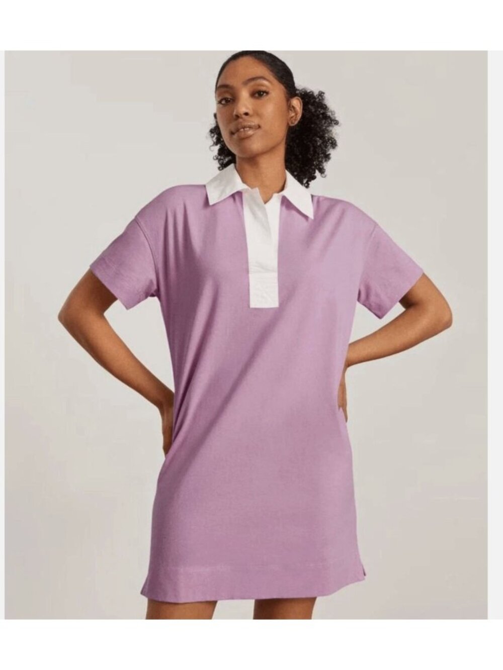 Everlane The Organic Cotton Collared Polo T-Shirt Dress Mauve Pink M